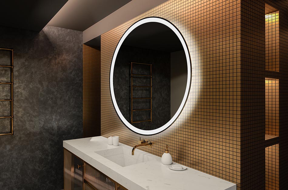 Okroglo LED ogledalo z osvetlitvijo ozadja, idealno za notranjost, ki izboljšuje razpoloženje | ARTFORMA