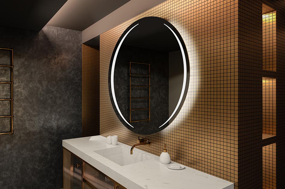 Okroglo LED ogledalo z osvetlitvijo ozadja, idealno za notranjost, ki izboljšuje razpoloženje | ARTFORMA