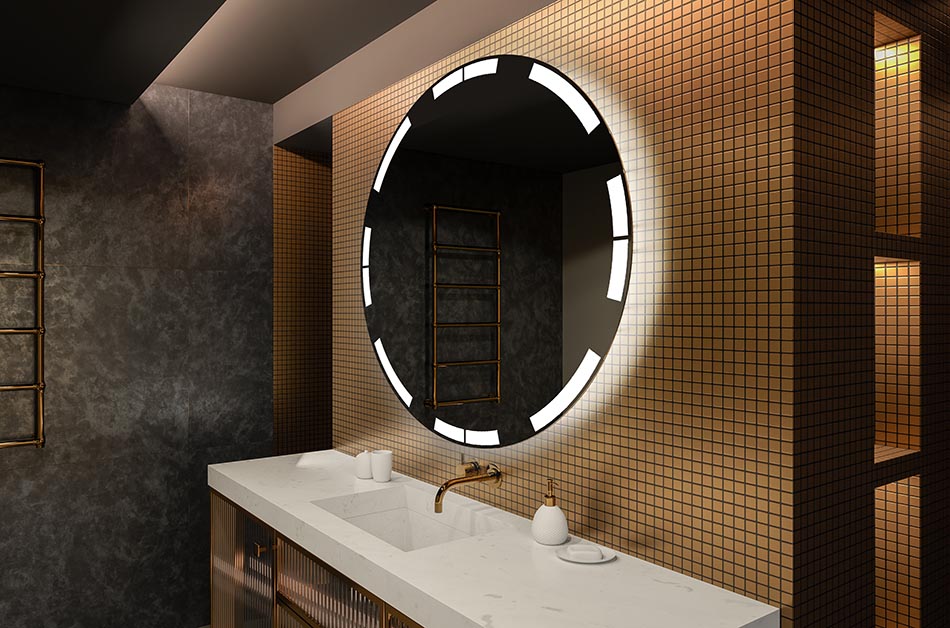 Okroglo LED ogledalo z osvetlitvijo ozadja, idealno za notranjost, ki izboljšuje razpoloženje | ARTFORMA