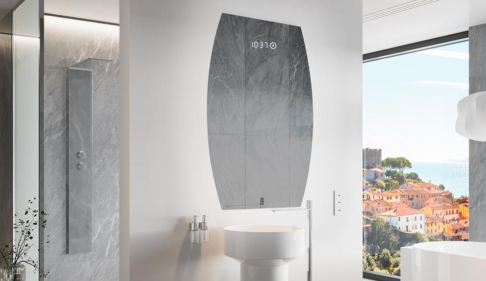 Nepravilno ogledalo z nežno ambientalno osvetlitvijo za eleganten interier | ARTFORMA