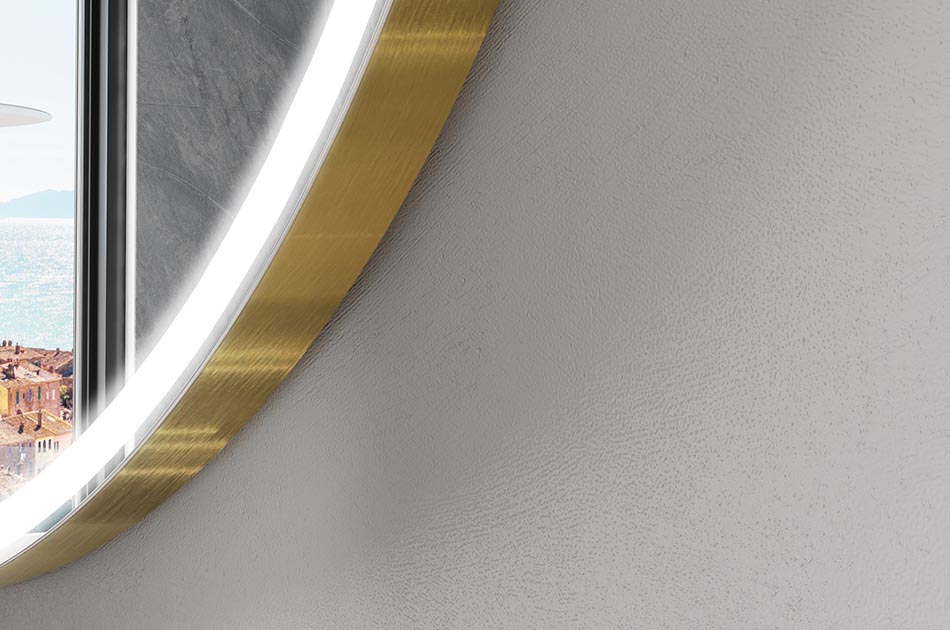 Nepravilno ogledalo z nežno ambientalno osvetlitvijo za eleganten interier | ARTFORMA