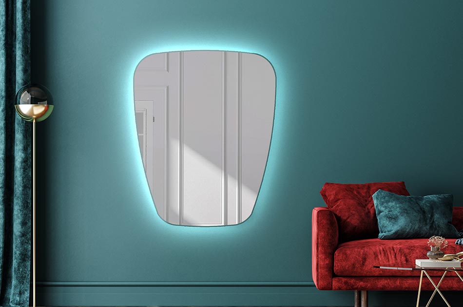 Nepravilno ogledalo z nežno ambientalno osvetlitvijo za eleganten interier | ARTFORMA