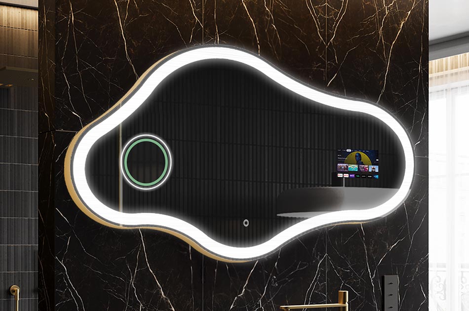 Nepravilno LED ogledalo z zaslonom za prikaz vremena in dotiknim zaslonom | ARTFORMA