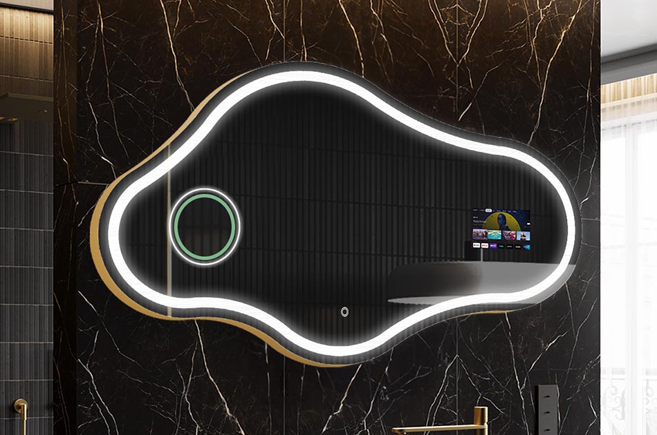 Nepravilno LED ogledalo z zaslonom za prikaz vremena in dotiknim zaslonom | ARTFORMA