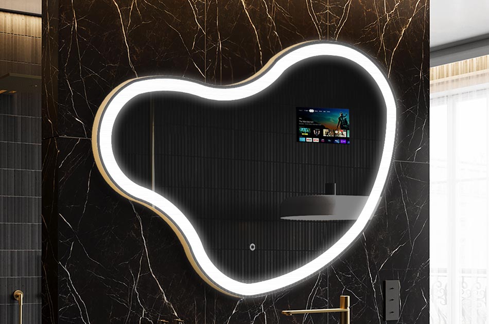 Nepravilno LED ogledalo z zaslonom za prikaz vremena in dotiknim zaslonom | ARTFORMA