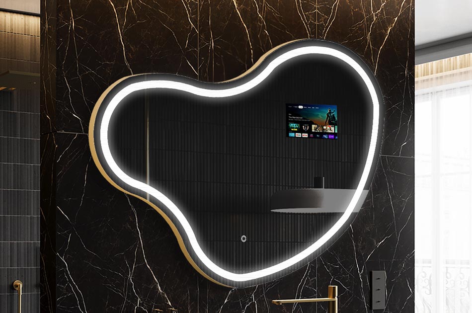 Nepravilno LED ogledalo z zaslonom za prikaz vremena in dotiknim zaslonom | ARTFORMA