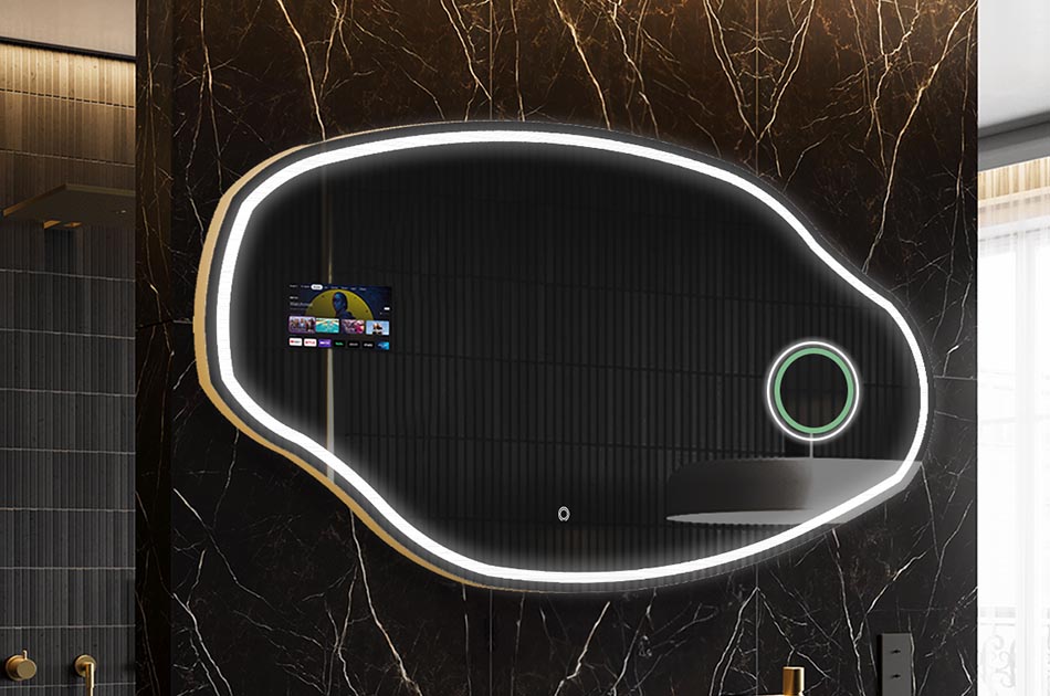 Nepravilno LED ogledalo z zaslonom za prikaz vremena in dotiknim zaslonom | ARTFORMA