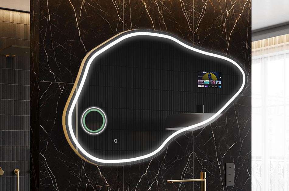 Nepravilno LED ogledalo z zaslonom za prikaz vremena in dotiknim zaslonom | ARTFORMA