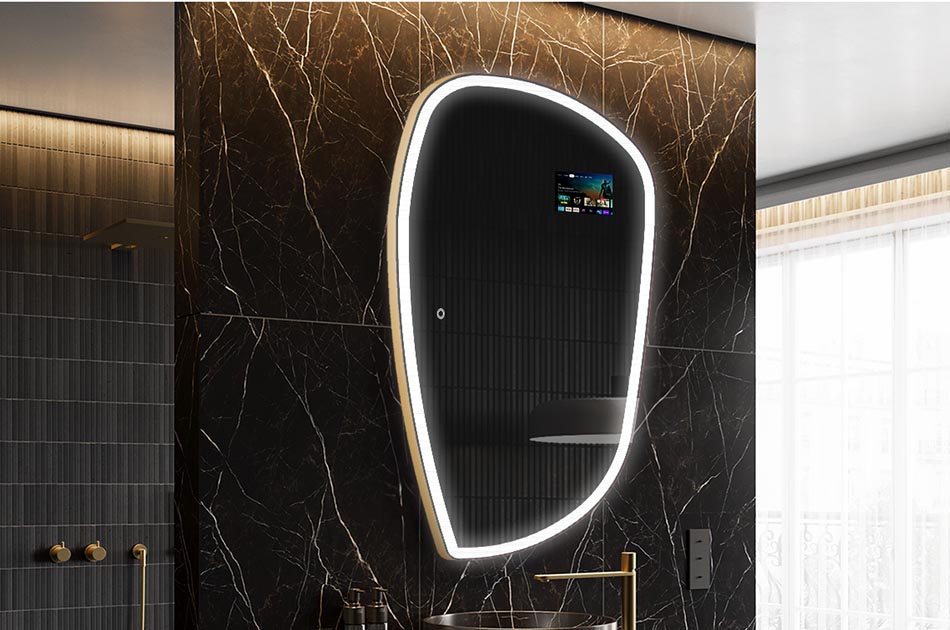 Nepravilno LED ogledalo z zaslonom za prikaz vremena in dotiknim zaslonom | ARTFORMA