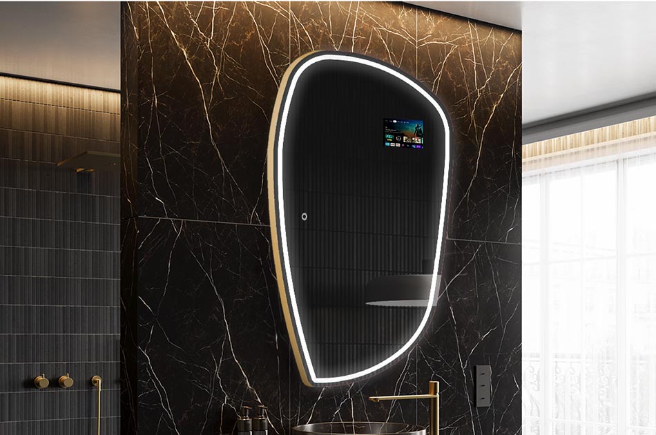 Nepravilno LED ogledalo z zaslonom za prikaz vremena in dotiknim zaslonom | ARTFORMA