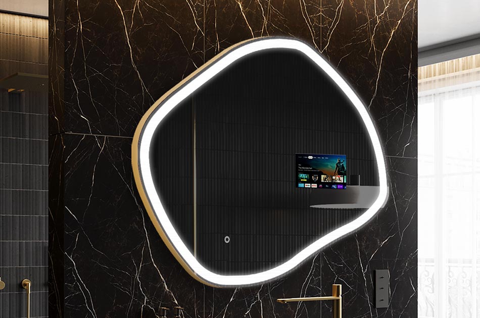 Nepravilno LED ogledalo z zaslonom za prikaz vremena in dotiknim zaslonom | ARTFORMA