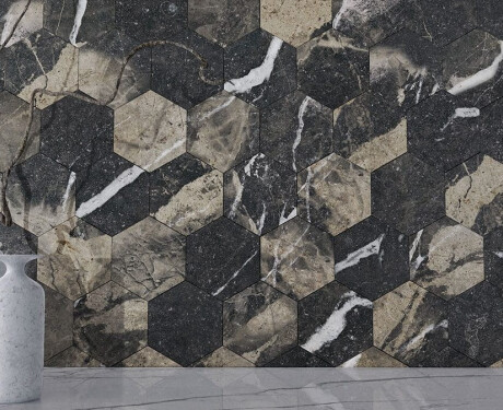 Velikoformatna keramična ploščica 120 x 280 cm, črna, sijajna, z zlatimi žilami, rektificirana A4H195 Pierre Black