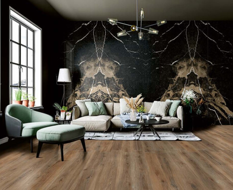 Velikoformatna keramična ploščica za tla 120 x 280 cm, Bookmatch, črna, sijajna, z zlatimi žilami, rektificirana, A4H203 Pierre Black