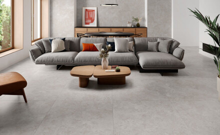 Talna keramika 100x100, travertin, prečno rezan, mat, siva A4H497 Chrono Grey