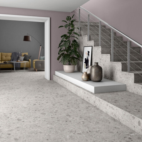 Glazirani keramični ploščici za tla 60x120, siva mat, rektificirana, A4H97, teraco #10