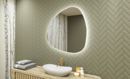 Nepravilno ogledalo LED osvetljeno dekorativno oblikovanje 74x74cm s hladno barvo LED 7000K, toplo barvo 3000K ali nevtralno barvo 4500K