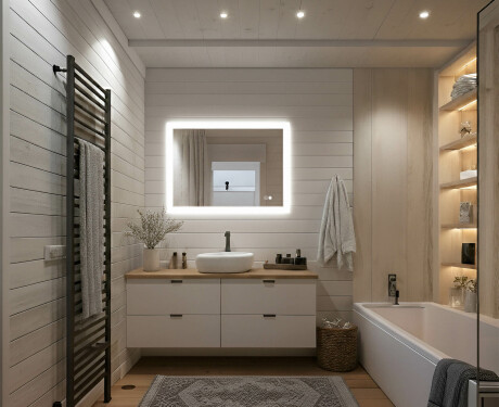 Pravokotno kopalniško ogledalo z LED lučmi 80x60cm z dvojno barvo, stikalom na dotik, odstranjevalnikom