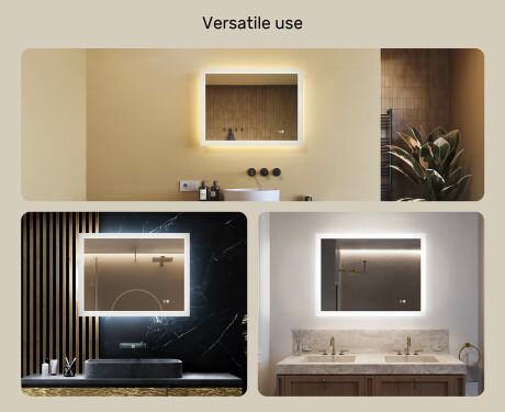 Pravokotno kopalniško ogledalo z LED lučmi 80x60cm z dvojno barvo, stikalom na dotik, odstranjevalnikom #2