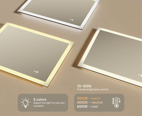 Pravokotno kopalniško ogledalo z LED lučmi 80x60cm z dvojno barvo, stikalom na dotik, odstranjevalnikom #3