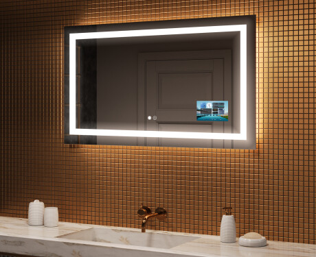 Oblikovalsko osvetljeno LED kopalniško ogledalo L15 120x80cm - SmartScreen, DualColor, Demister