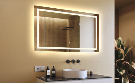 Oblikovalsko osvetljeno LED ogledalo za kopalnico 120x70 cm s stikalom na dotik, hladna LED barva 7000 K, topla barva 3000 K ali nevtralna barva 4500 K