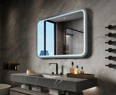 Zaobljeno LED ogledalo z lakiranim MDF okvirjem L305