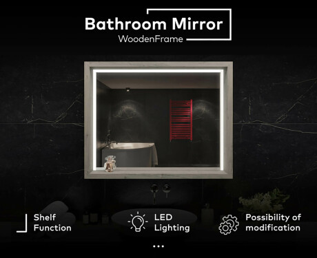 Kopalniško ogledalo z LED svetlobo WoodenFrame #2