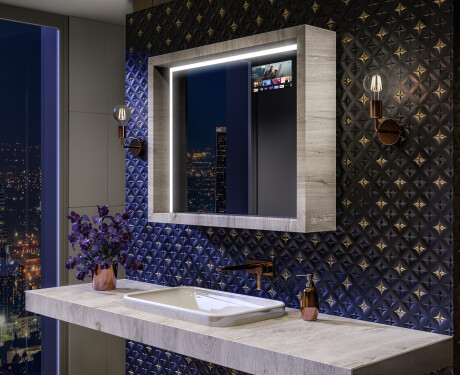 LED kopalniško ogledalo z okvirjem WoodenFrame v barvi Oslo hrast