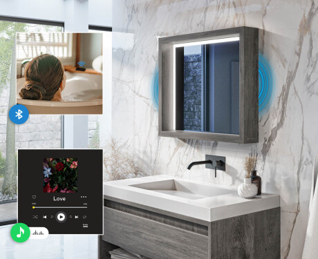 LED kopalniško ogledalo z okvirjem WoodenFrame v barvi Oslo hrast #5