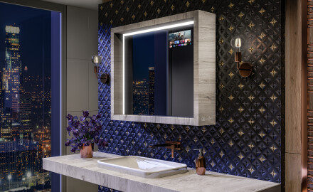 LED kopalniško ogledalo z okvirjem WoodenFrame v barvi Oslo hrast