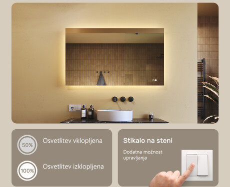 Pravokotno kopalniško ogledalo z LED osvetlitvijo 80x60/60x80 cm, dvojna barva, na dotik občutljivo stikalo, grelna podloga #3
