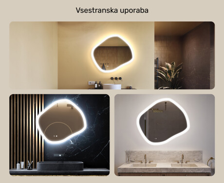 Kopalniško ogledalo z osvetlitvijo, 84×74 cm, dvobarvno, tipkalo na dotik, grelna podloga #2