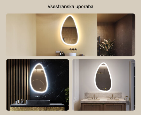 Neregularno ogledalo z osvetlitvijo, 64×104 cm, dvobarvno, tipkalo na dotik, grelna podloga #2