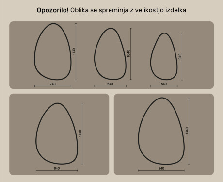 Neregularno ogledalo z osvetlitvijo, 64×104 cm, dvobarvno, tipkalo na dotik, grelna podloga #10