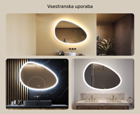 Neregularno ogledalo z osvetlitvijo, 114×84 cm, dvobarvno, tipkalo na dotik, grelna podloga #2