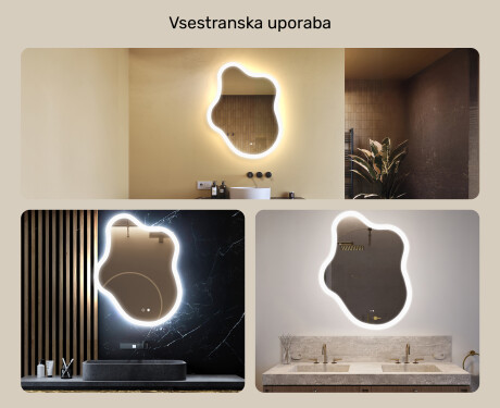 Neregularno ogledalo z osvetlitvijo, 74×94 cm, dvobarvno, tipkalo na dotik, grelna podloga #2