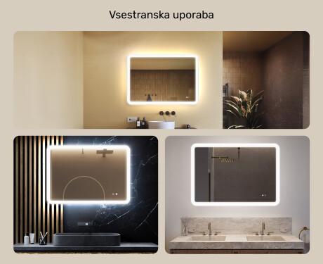 Zaobljeno kopalniško ogledalo z LED osvetlitvijo, 100×70 cm, dvobarvno, tipkalo na dotik, grelna podloga #2