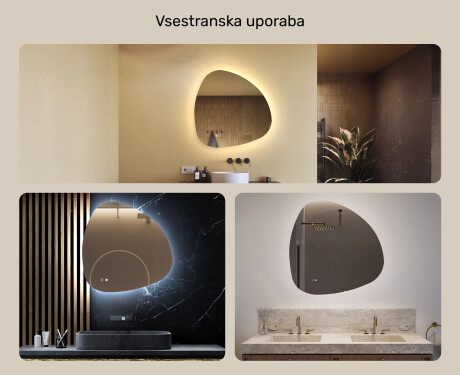 Neregularno ogledalo z osvetlitvijo, 84×84 cm, dvobarvno, tipkalo na dotik, grelna podloga #2
