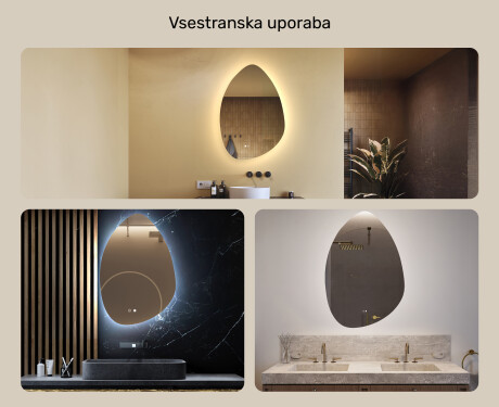 Neregularno ogledalo z osvetlitvijo, 64×94 cm, dvobarvno, tipkalo na dotik, grelna podloga #2