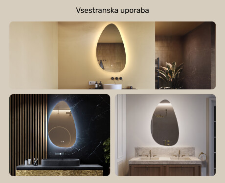 Neregularno ogledalo z osvetlitvijo, 64×104 cm, dvobarvno, tipkalo na dotik, grelna podloga #2