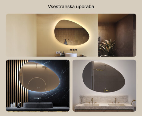 Neregularno ogledalo z osvetlitvijo, 114×84 cm, dvobarvno, tipkalo na dotik, grelna podloga #2
