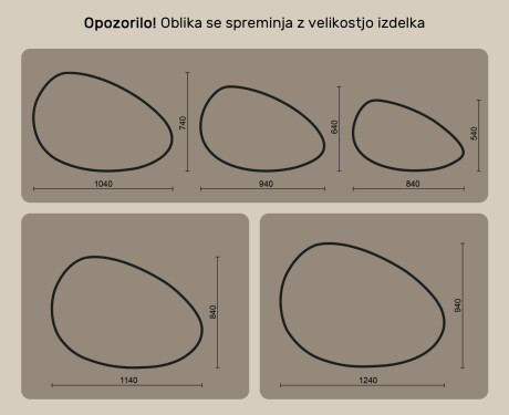 Neregularno ogledalo z osvetlitvijo, 114×84 cm, dvobarvno, tipkalo na dotik, grelna podloga #10