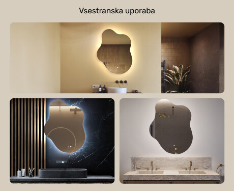 Neregularno ogledalo z osvetlitvijo, 74×94 cm, dvobarvno, tipkalo na dotik, grelna podloga #2