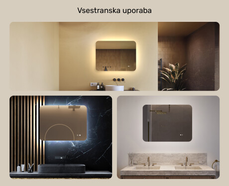 Zaobljeno kopalniško ogledalo z LED osvetlitvijo, 80×60 cm, dvobarvno, tipkalo na dotik, grelna podloga #2