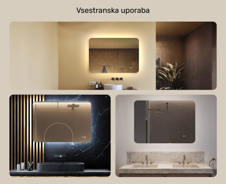 Zaobljeno kopalniško ogledalo z LED osvetlitvijo, 100×70 cm, dvobarvno, tipkalo na dotik, grelna podloga #2