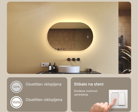 Ovalno ogledalo z LED osvetlitvijo 80x50/50x80 cm, dvojna barva, na dotik občutljivo stikalo, grelna podloga #4