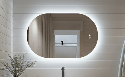 Ovalno ogledalo z LED osvetlitvijo 80x50/50x80 cm, dvojna barva, na dotik občutljivo stikalo, grelna podloga
