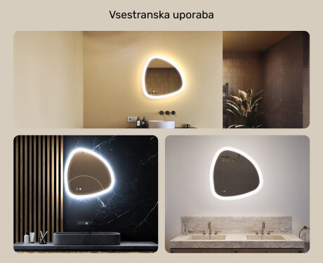Neregularno ogledalo z osvetlitvijo, 64×64 cm, dvobarvno, tipkalo na dotik, grelna podloga #2