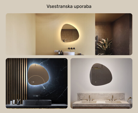 Neregularno ogledalo z osvetlitvijo, 64×64 cm, dvobarvno, tipkalo na dotik, grelna podloga #2