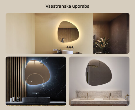 Neregularno ogledalo z osvetlitvijo, 74×74 cm, dvobarvno, tipkalo na dotik, grelna podloga #2